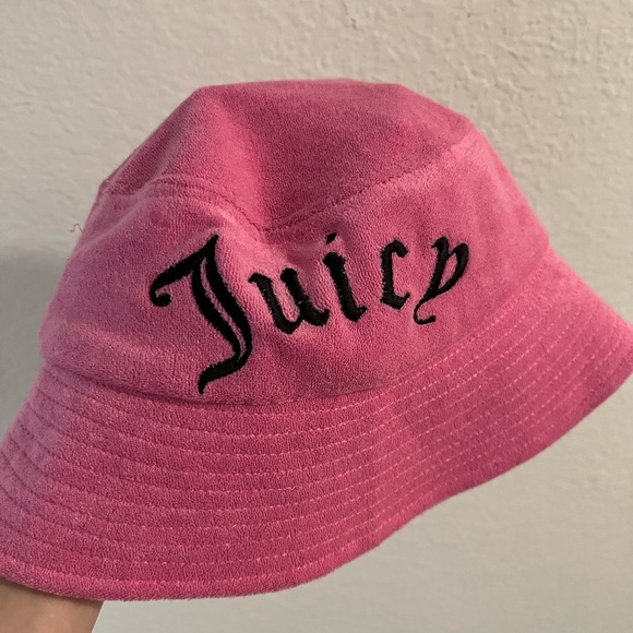 Y2K Juicy Couture Women's Bucket Hat Pink Terry Cloth Logo One Size - Picture 3 of 7